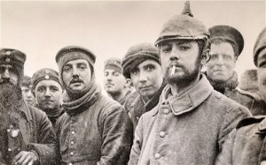 Soldiers of the 5th London Rifle Brigade with German Saxon regimental troops during the truce at Ploegsteer
