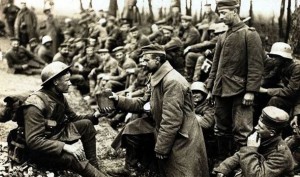  a British soldier offers a German prisoner a drink