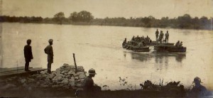 The Faridkot Sappers crossing the Rufiji River at Kiperio, 1917. Image reproduced courtesy of Richard Sneyd.