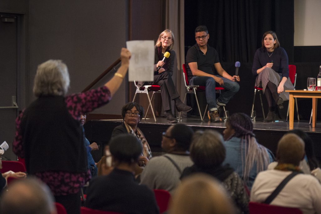 Suzanne Bardgett, John Siblon, Anna Maguire and audience.